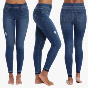 SPANX Distressed Raw Hem Medium Wash Pull On Jeans Plus Size 1X